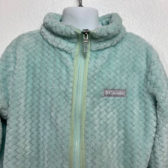 Columbia Plush Fuzzy Fleece Girls Jacket Medium 10-12 Seafoam Green Long Sleeves - Picture 2 of 11